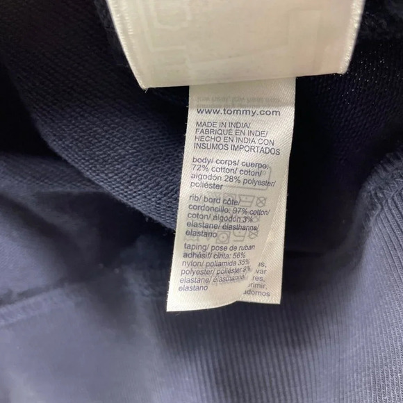 Tommy Hilfiger Sweatshirt Womens XS Navy Blue Mock Neck Ribbed Trim Drawstring - Picture 10 of 11